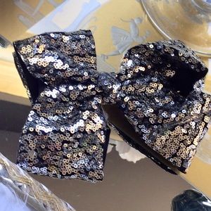 Rhinestone hair bow clip black with silver sequins